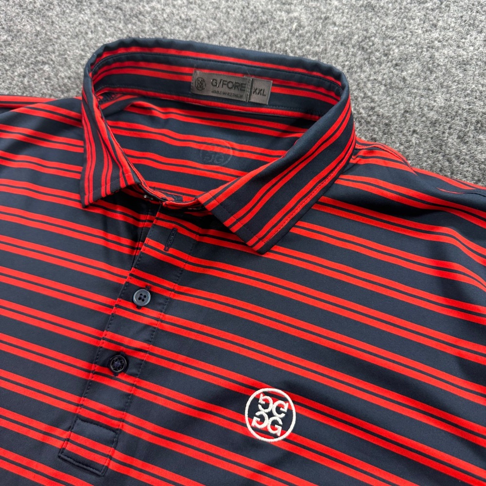 G/FORE Golf Polo Shirt Striped Performance  XXL Navy Red Women's Short Sleeve